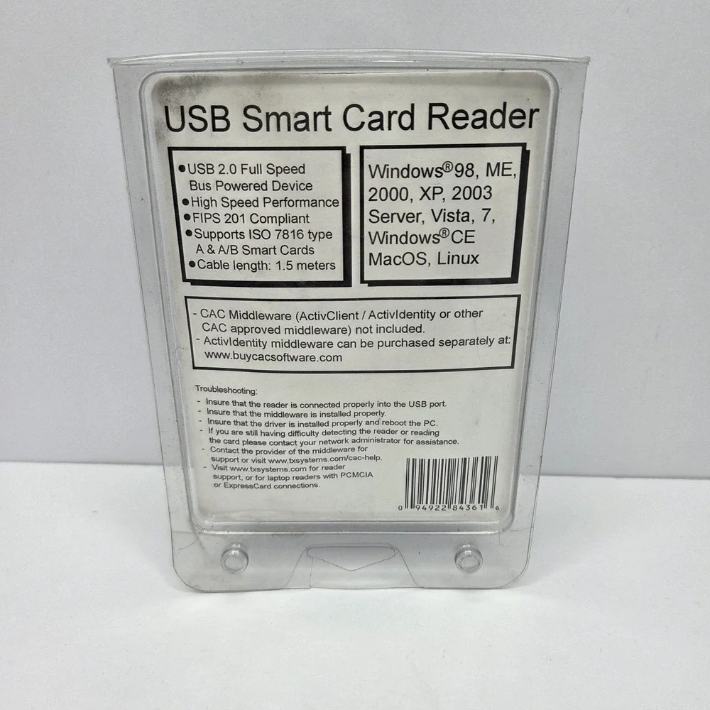 USB Smart Card Reader CAC FIPS 201 ISO 7816 Military ID Windows Mac